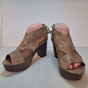 JG Tie Back Open Toe Platform Clog Shoes Women 8 Faux Leather Chunky Heel Boho